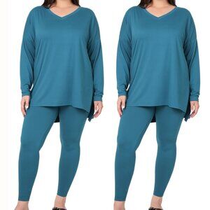 V‑Neck Long‑Sleeve Loungewear Leggings Set – Buttery Soft Brushed DTY Microfiber